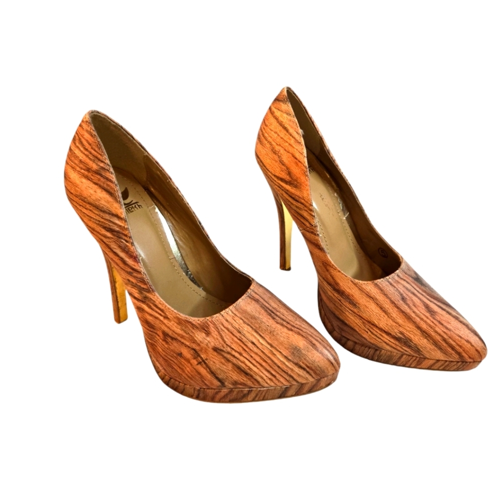 Shiekh Women's High Heel Shoes Pointed Toe Stiletto Wood Color size 5